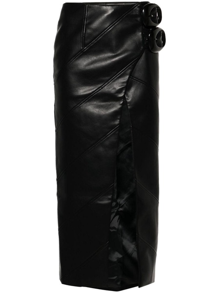 buckle-fastening faux-leather wrap skirt