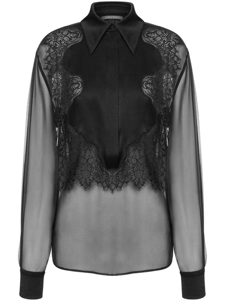 lace-panelled sheer blouse