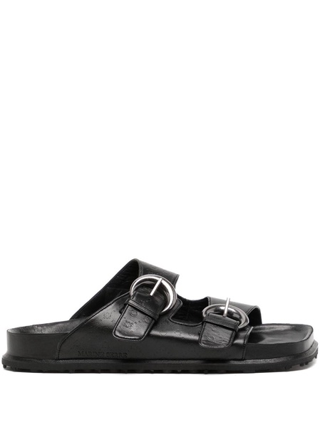 logo-debossed buckle-strap leather sandals