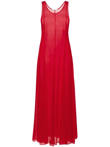 Red A-line Silk Maxi Dress