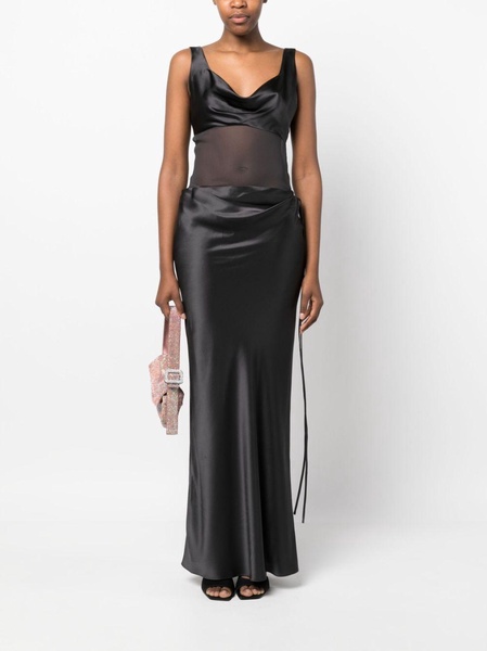 sheer-panel cowl-neck gown