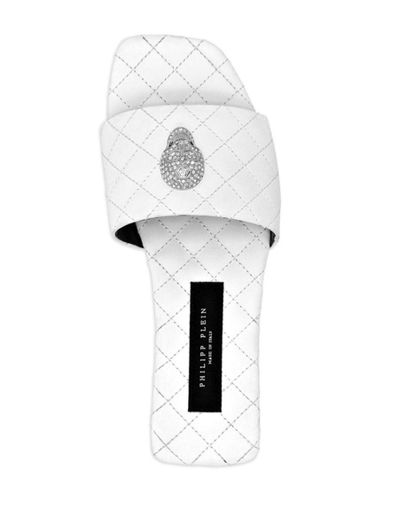 skull-embellished quilted leather slides