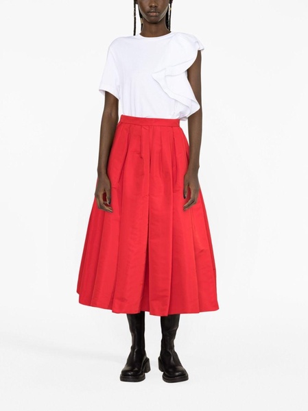 pleated faille midi skirt