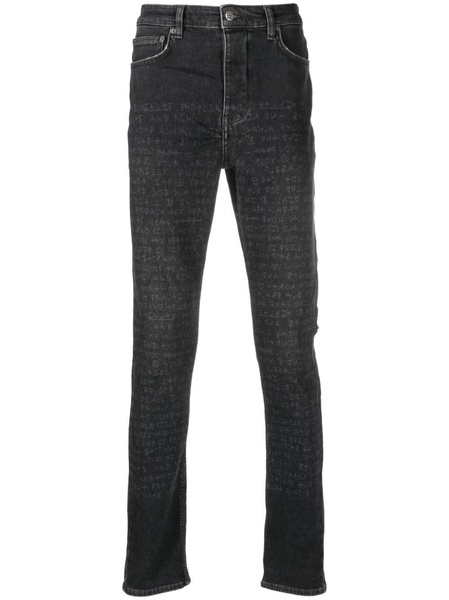 text-print mid-rise tapered jeans