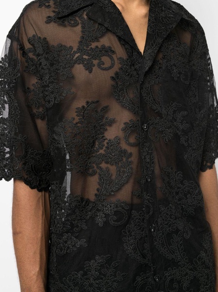 lace-detailed short-sleeve shirt