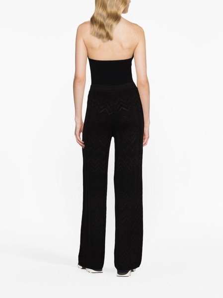 straight-leg zigzag-embroidery trousers