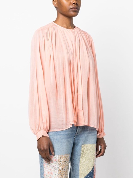 gathered cotton-blend blouse