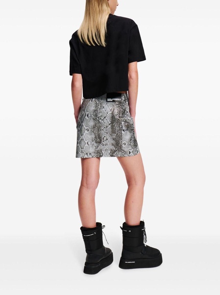 snake-print faux-leather mini skirt