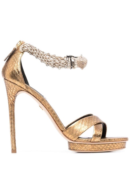 panther-head high-heel sandals