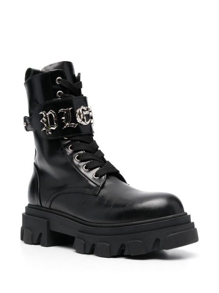 logo-plaque leather combat boots