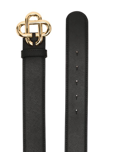 logo-plaque leather belt