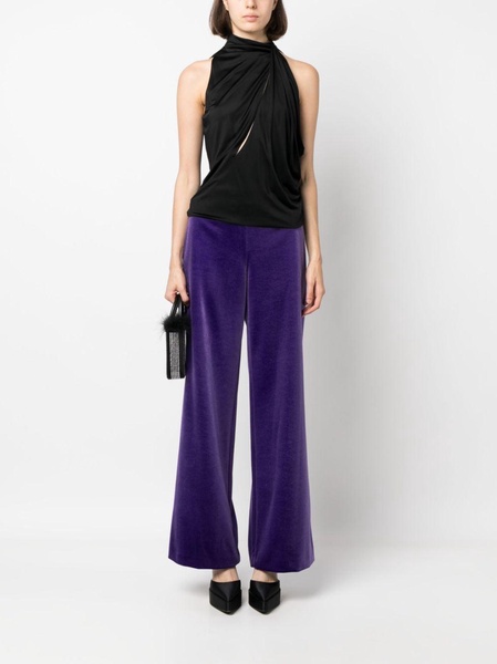 high-waisted velour flared trousers 