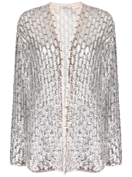 semi-sheer construction open-work sequined jacket