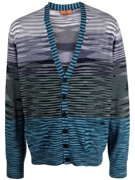 striped V-neck wool cardigan