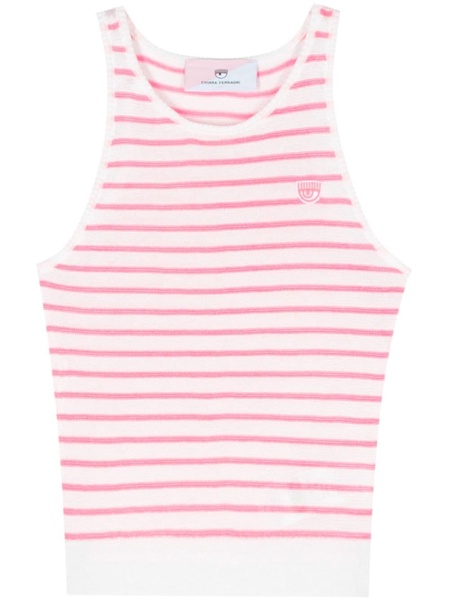 Eyelike-patch striped sleeveless top