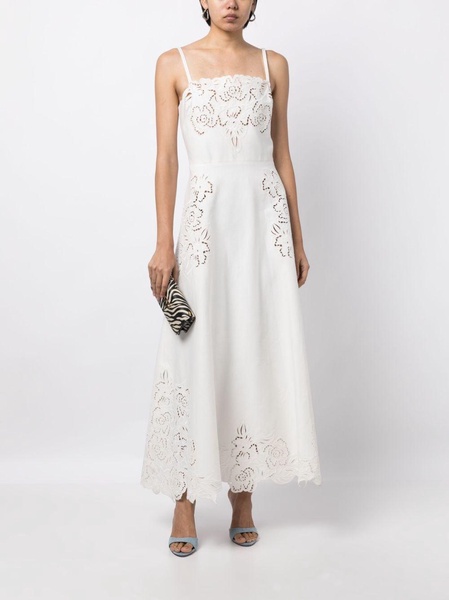 Drill floral-embroidered midi dress