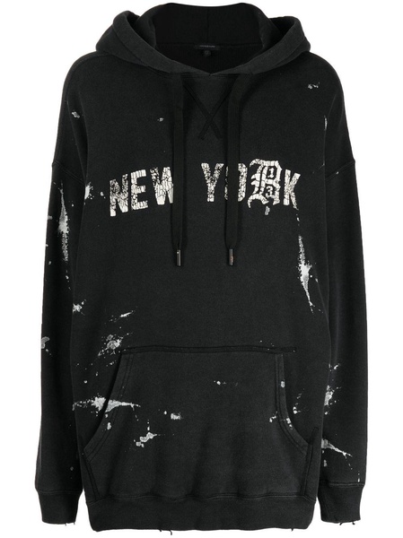 slogan-print distressed hoodie