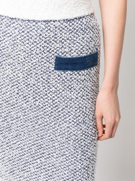 denim-detailing knitted pencil skirt