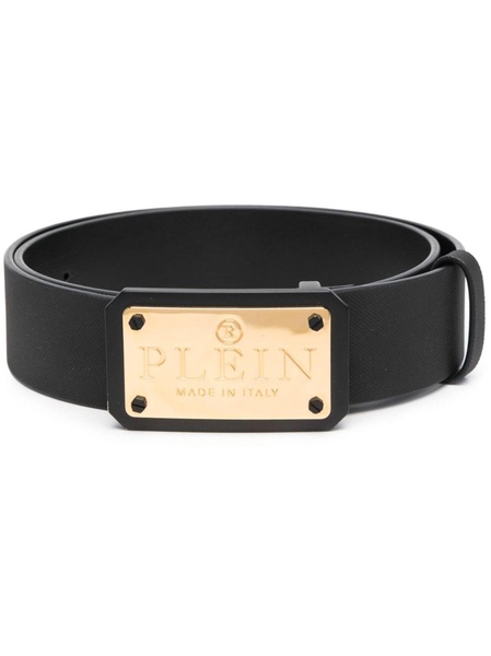 logo-plaque leather belt