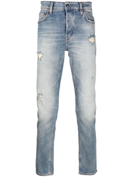 stonewashed straight-leg jeans