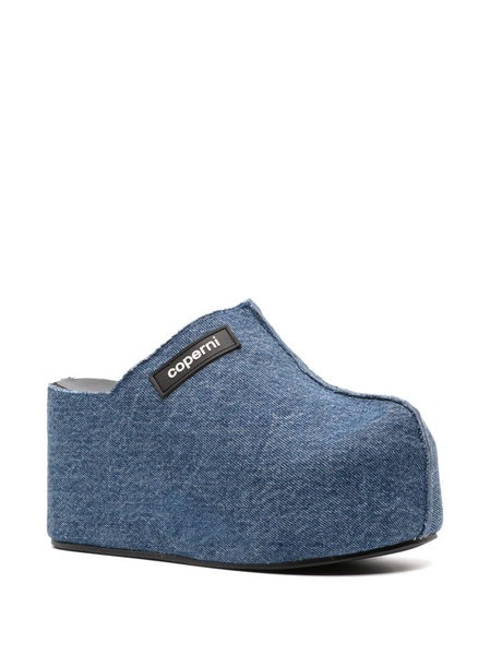 95mm denim wedge-heel mules