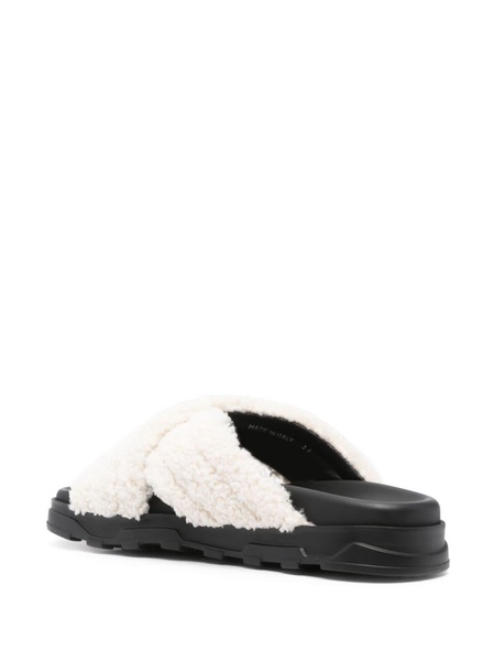 faux-shearling leather slides