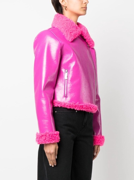 faux shearling-trim biker jacket