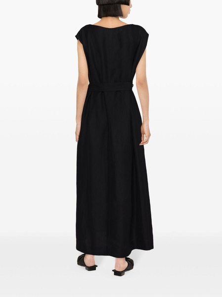 belted crepe midi dress