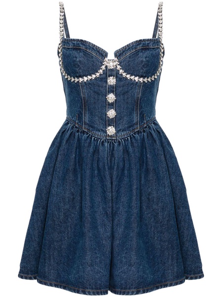 Self Portrait Diamante Denim Flared Dress