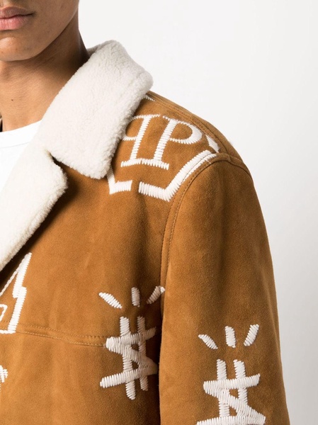 logo-embroidered suede coat