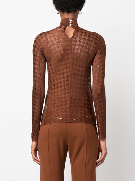 semi-sheer lace long-sleeved top