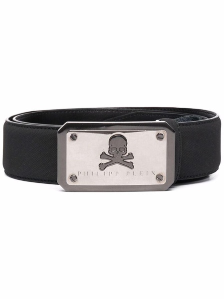 logo-plaque leather belt