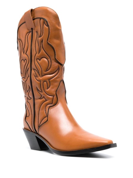 Brown Leather Olive Cowboy Boots