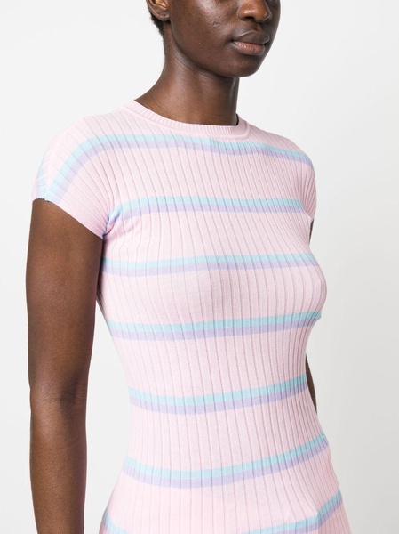 striped ribbed-knit cotton T-shirt