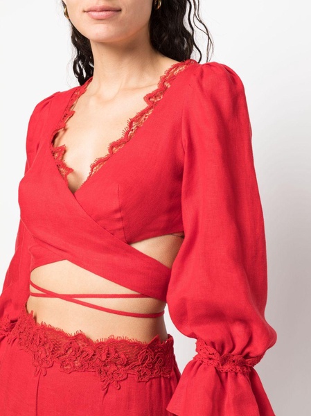 cropped lace-detail top