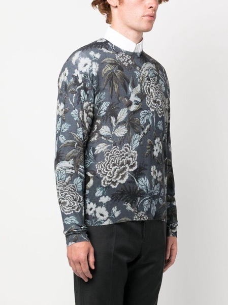 floral-print cashmere-silk sweatshirt