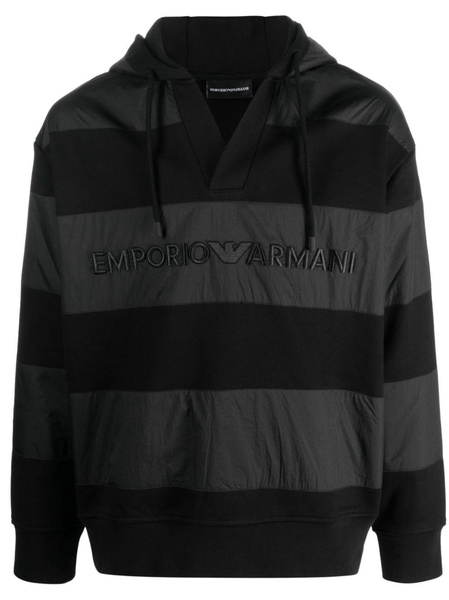 logo-embroidered striped hoodie