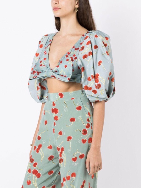 cherry-print bow crop top