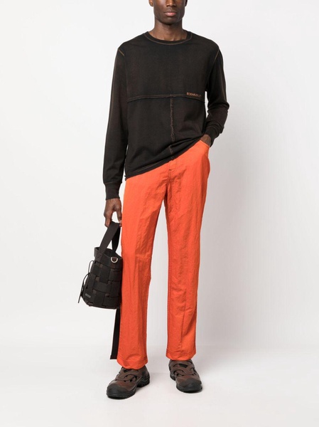 crinkled-finish straight-leg trousers