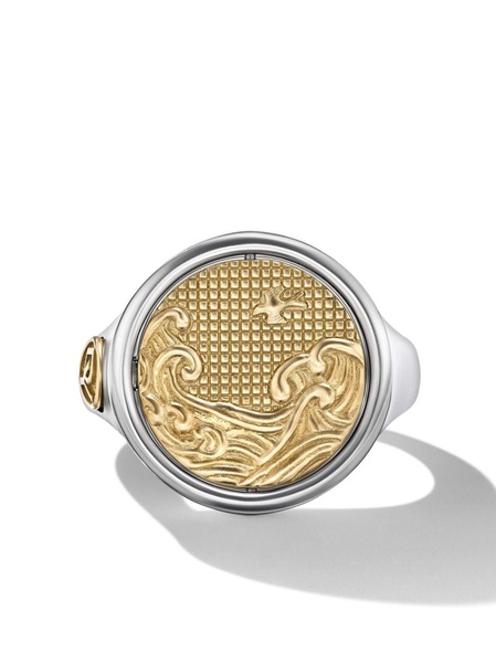 18kt yellow gold and silver Amulet Fire & Water signet ring