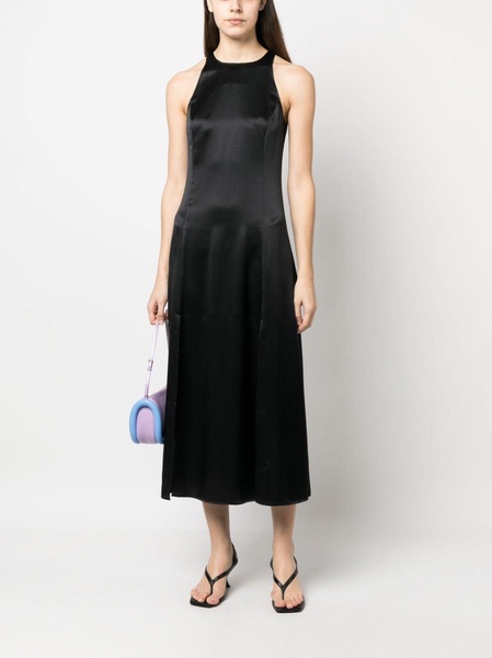 satin-finish sleeveless midi dress