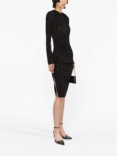 ruched long-sleeve midi dress