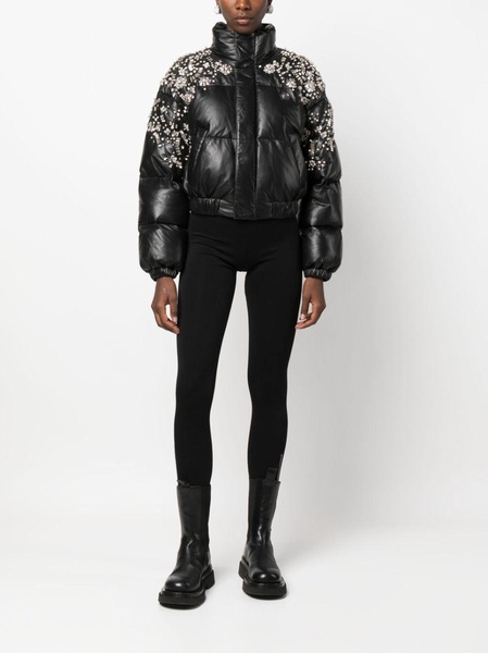 crystal-embellished leather puffer jacket