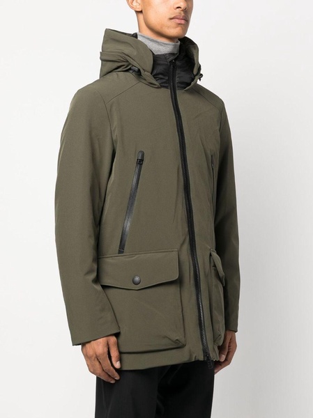 embossed-logo hooded parka coat