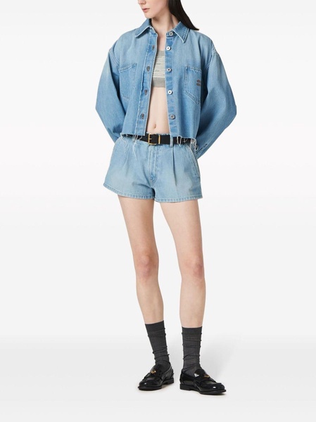 logo-embroidered denim shorts