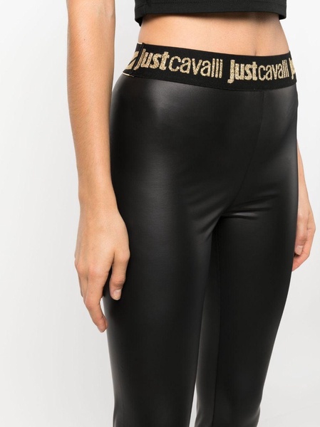 logo-waistband faux-leather leggings