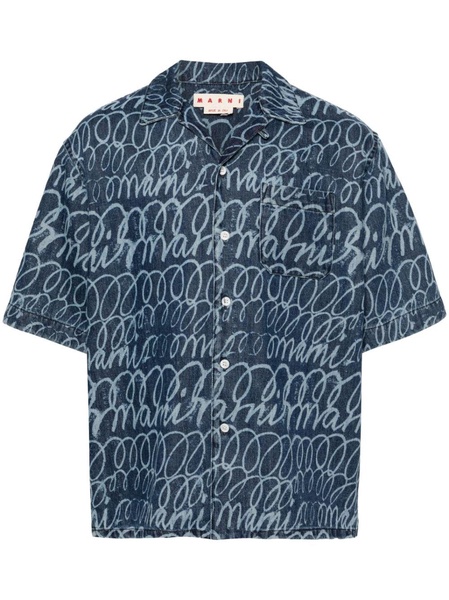 echoes-print denim shirt