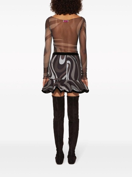 Marmo-print crepe peplum mini skirt