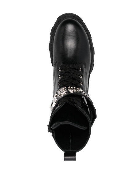 logo-plaque leather combat boots