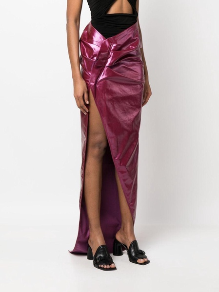 patent-finish draped skirt